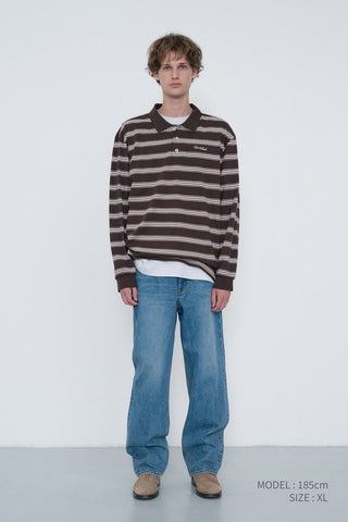 UNISEX MULTI STRIPE COLLARED T-SHIRT BROWN STRIPE