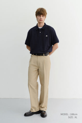 UNISEX LEATHER LOGO POLO SHIRT NAVY