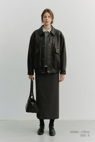UNISEX OVERSIZED VINTAGE LEATHER BLOUSON BLACK
