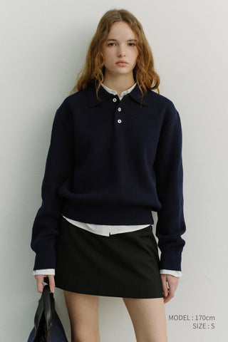 UNISEX CASHMERE COLLARED SWEATER NAVY