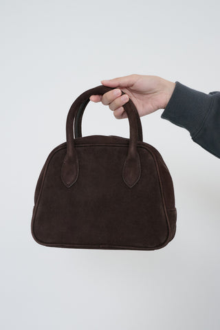 SUEDE BOSTON TOTE BAG DEEP BROWN