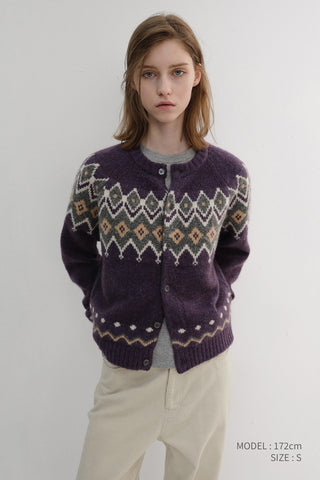 UNISEX CHUNKY PATTERN CARDIGAN PURPLE