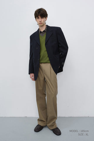 UNISEX REFINED MASCULINE WOOL BLAZER NAVY STRIPE