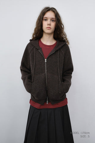 UNISEX HOODED KNIT CARDIGAN BROWN
