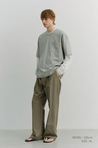 UNISEX LAYERED SET-UP T-SHIRT MELANGE GREY OFF WHITE