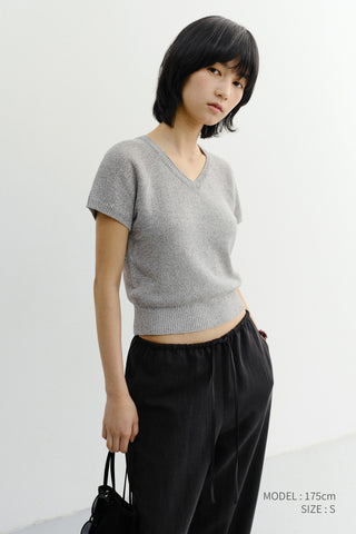 SUMMER LINEN V-NECK KNIT MELANGE GREY