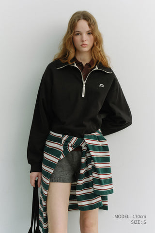 UNISEX LEATHER LOGO HALF ZIP-UP SWEATSHIRT BLACK