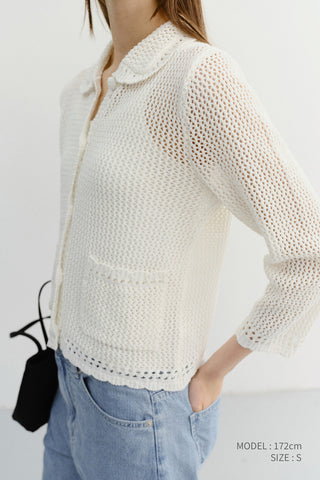 CROCHET COLLARED CARDIGAN IVORY