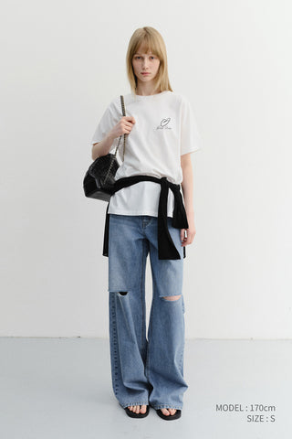 DAMAGED WIDE JEANS CLASSIC BLUE