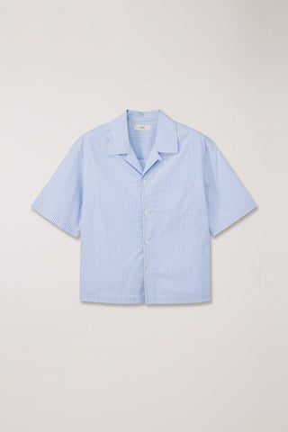 CROPPED OPEN COLLARED STRIPED SHIRT SOFT BLUE STRIPE