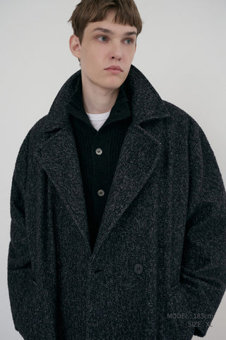 UNISEX RELAXED DOUBLE-BREASTED ROBE COAT CHARCOAL TWEED