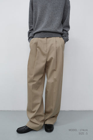 DOUBLE PLEATED WIDE CHINO SLACKS BEIGE
