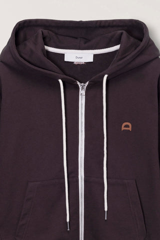 UNISEX LEATHER LOGO ZIP-UP HOODIE BROWN