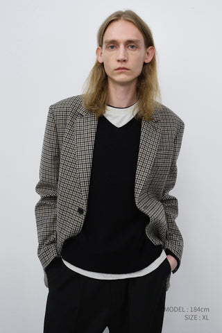 UNISEX CLASSIC 2 BUTTON WOOL BLAZER BEIGE CHECK