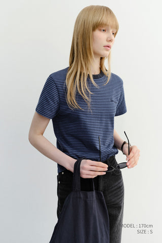 ESSENTIAL STRIPE LOGO T-SHIRT BLUE NAVY STRIPE