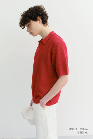 UNISEX CHUNKY POLO KNIT RED