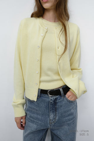 UNISEX CREWNECK KNIT CARDIGAN LEMON BUTTER
