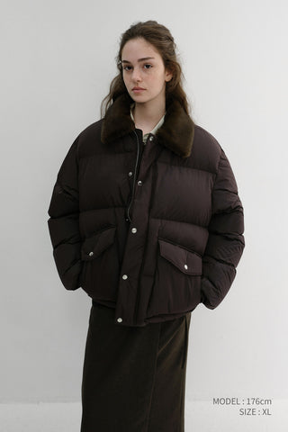 UNISEX COLLARED GOOSE DOWN JACKET DEEP BROWN