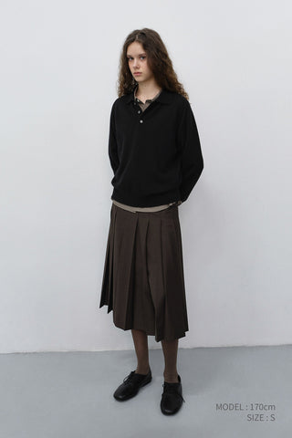 PLEATS LONG SKIRT BROWN