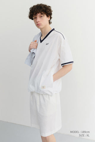 UNISEX V-NECK WOVEN TOP WHITE