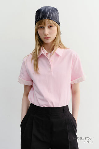 CROPPED SLIM COLLARED T-SHIRT PINK