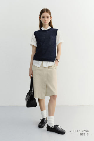 UNISEX SHEER LAYERING KNIT VEST NAVY