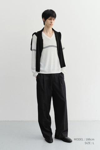 LOUNGE WOOL SLACKS BLACK STRIPE