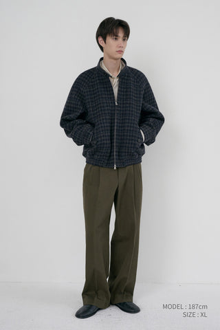 UNISEX HARRINGTON WOOL BLOUSON DEEP NAVY CHECK