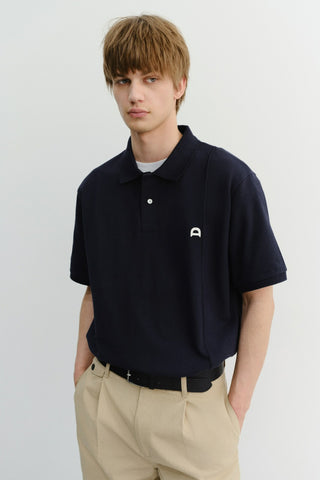UNISEX LEATHER LOGO POLO SHIRT NAVY