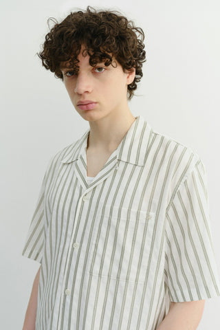 CROPPED OPEN COLLARED STRIPED SHIRT GREEN STRIPE