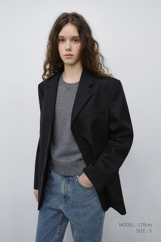 UNISEX CLASSIC 3 BUTTON WOOL BLAZER BLACK