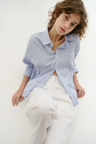 UNISEX CROPPED STRIPED SHIRT BLUE STRIPE