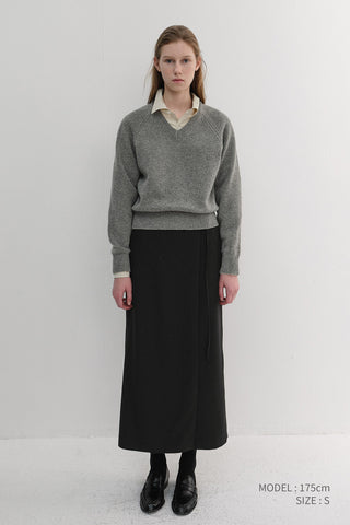 UNISEX SOFT VOLUME V-NECK SWEATER MELANGE GREY
