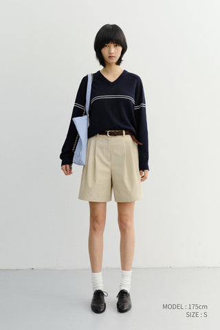 UNISEX V-NECK STRIPED SWEATER NAVY