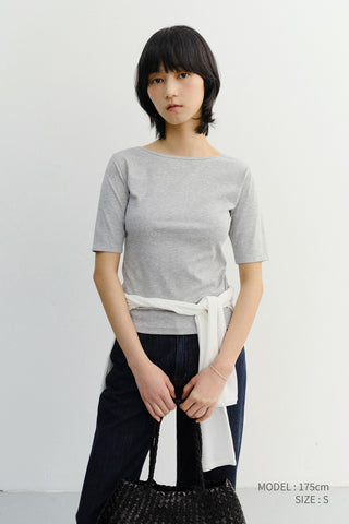 ESSENTIAL BOAT NECK T-SHIRT MELANGE GREY