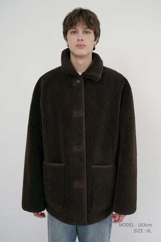 UNISEX REVERSIBLE SOFT SHEARLING HALF JACKET DARK BROWN