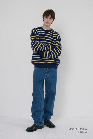 UNISEX STRIPED CHUNKY SWEATER NAVY