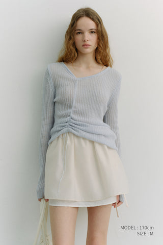 2-WAY SHIRRING KNIT TOP SOFT BLUE