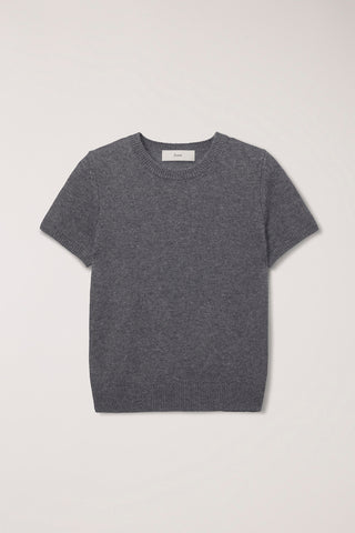 HALF SLEEVE KNIT TOP MELANGE GREY
