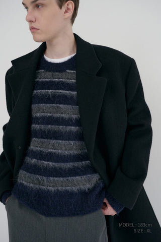 UNISEX STRIPED HAIRY SWEATER NAVY GREY