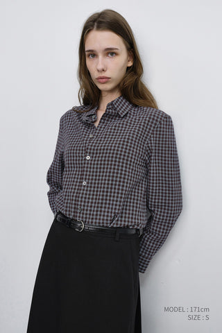 ESSENTIAL SLIM CHECKED SHIRT BROWN
