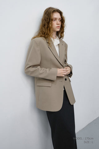 ESSENTIAL 2 BUTTON WOOL BLAZER SAND BEIGE