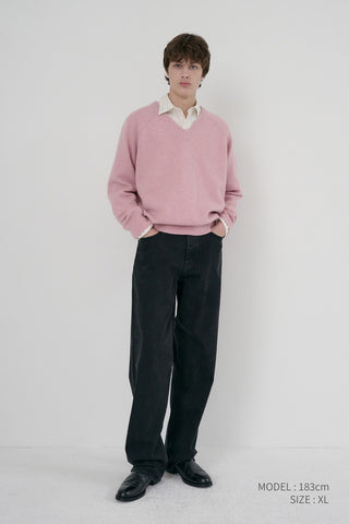 UNISEX SOFT VOLUME V-NECK SWEATER SOFT PINK