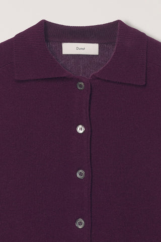UNISEX COLLARED KNIT CARDIGAN PLUM PURPLE