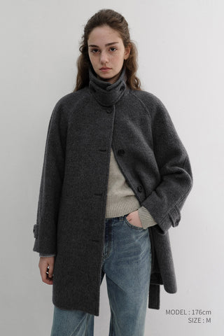 BELTED HALF COAT CHARCOAL GREY