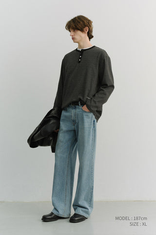 UNISEX HENLEY-NECK T-SHIRT BLACK STRIPE