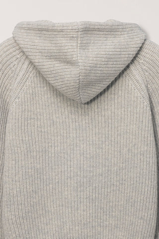 UNISEX HOODED KNIT CARDIGAN LIGHT MELANGE GREY