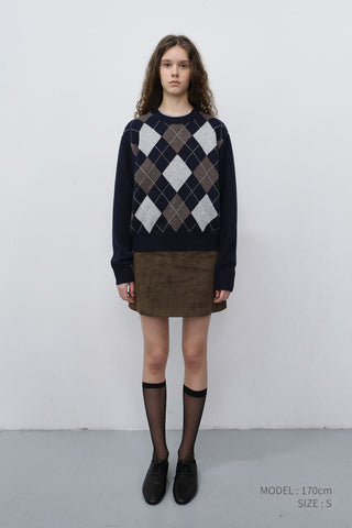 UNISEX ARGYLE CREWNECK SWEATER NAVY