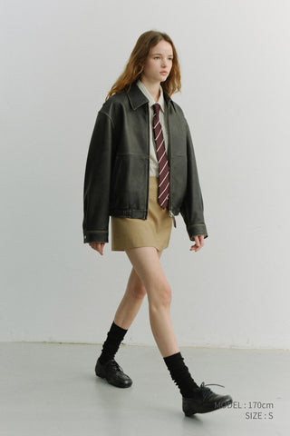 UNISEX DRIZZLER LEATHER JACKET BRUSHED BLACK