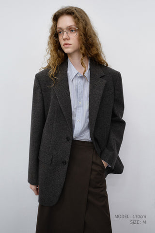UNISEX CLASSIC 2 BUTTON WOOL BLAZER CHARCOAL BROWN